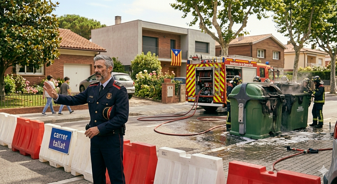 Contenidors cremats i carrer tallat